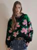 MAXZA Boucle Flower Pattern Loose Fit Round Neck Knit