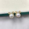 Natural freshwater pearl earrings, exquisite and sweet princess style, slightly inlaid with zircon bow, fashionable pearl earrings
