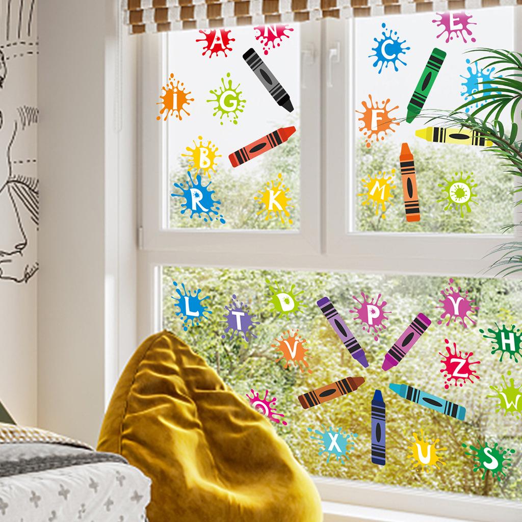 Colorful Crayon Alphabet Wall Stickers, Educational ABC Letters Removable Decals for Kids Room Nursery Learning Decor