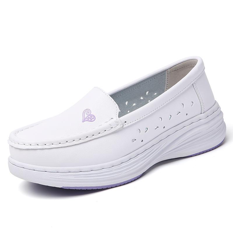 Air Cushion Nurse Shoes Women's Spring Summer Hollow Soft Sole Breathable Thick Sole Non-slip Leather Work Medical Shoes Spot