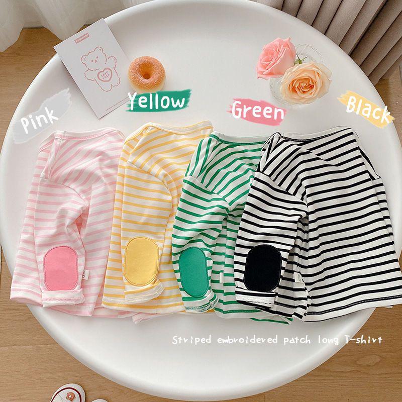 Kids' Candy Color Striped Long-Sleeve T-Shirt - 2024 Autumn Korean Style