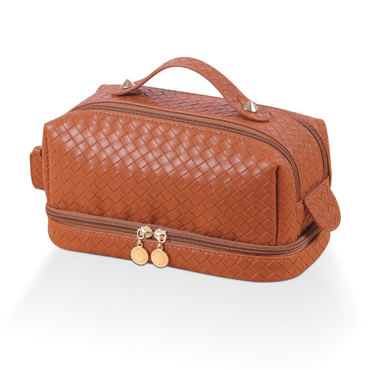 

New Leather Pu Checkered Woven Highcapacity Wash Bag Portable Pouch Makeup StyleA