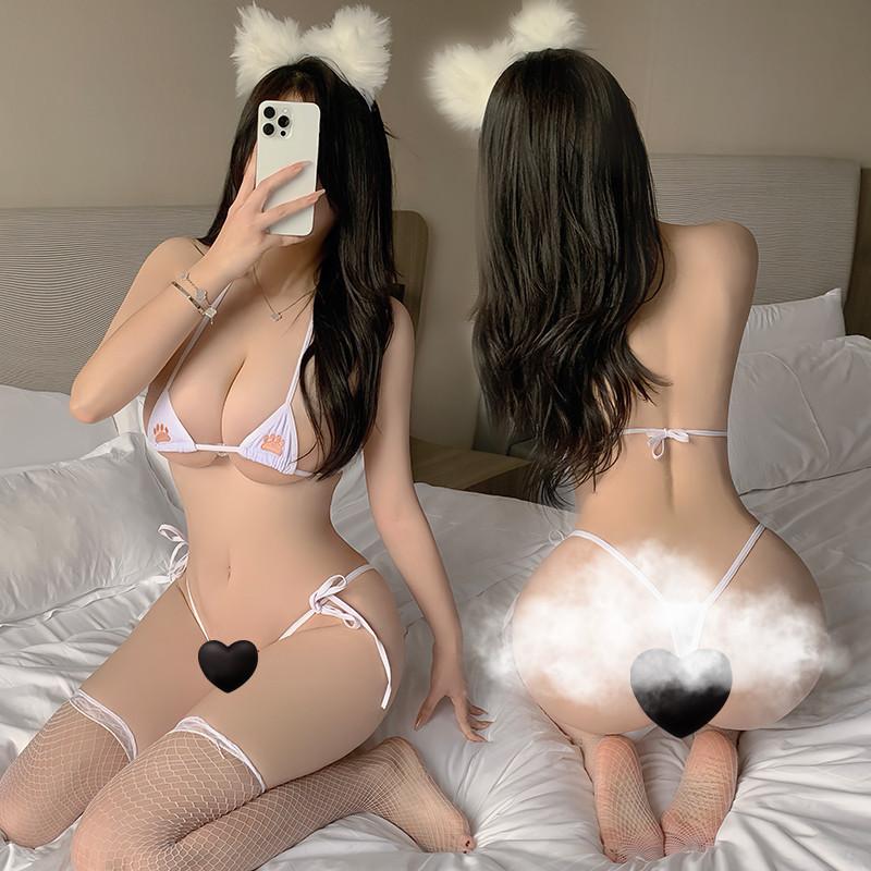 Fan Lei, sexy underwear bikini dead library water cat three-point lace-up cat claw mini embroidery 780