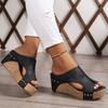 Women's Open Toe Wedge Sandals Slip On Slides Cork Platform Heeled Sandal Comfort Summer Beach Shoes Thick Sole Sandals Casual Dressy Slides for Women