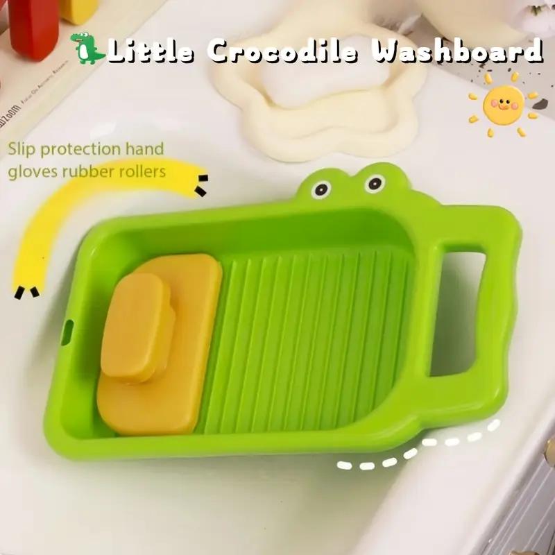 Cartoon Crocodile Wash Board Thickened Hand Wash Laundry Boards Dirty Clothes Washboard with Soap Holder Design for Underwear Lingerie Cleaning