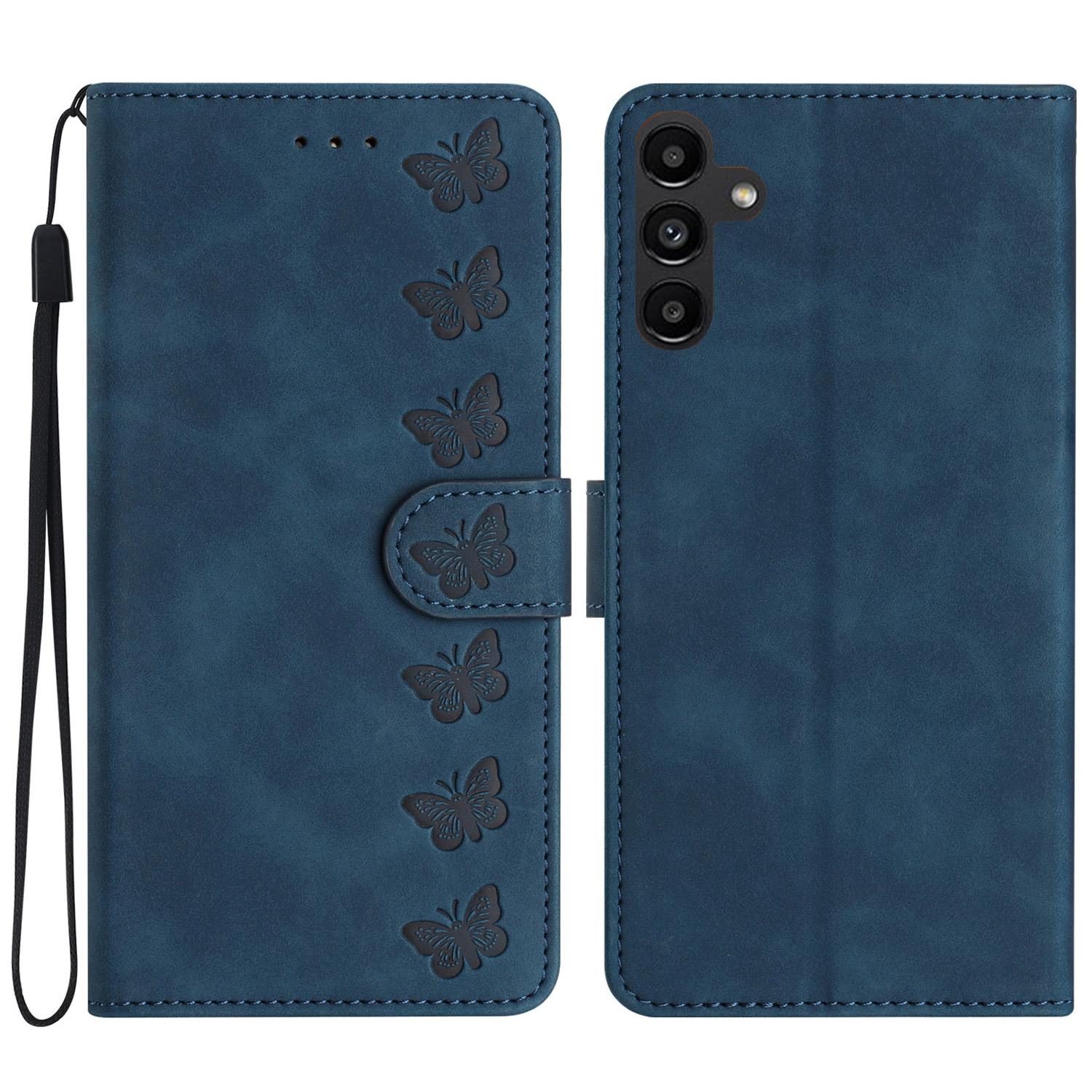 

Leather Phone Case for Samsung Galaxy A54 5G Butterfly Imprinted Anti-drop Stand Shell Wallet Flip Cover Blue