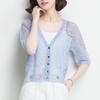 Ice Silk Knitted Cardigan with Short-sleeved Summer Wear Women's New Thin Hollow White Shawl Sunscreen