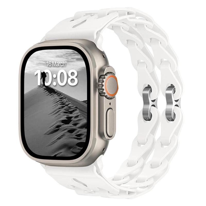 Pulseira de Silicone de Elo Duplo para Apple Watch Band Ultra 2 49mm 44mm 40mm 45mm 41mm 42mm Bracelete para Series 9 8 7 6 5 4 SE 3