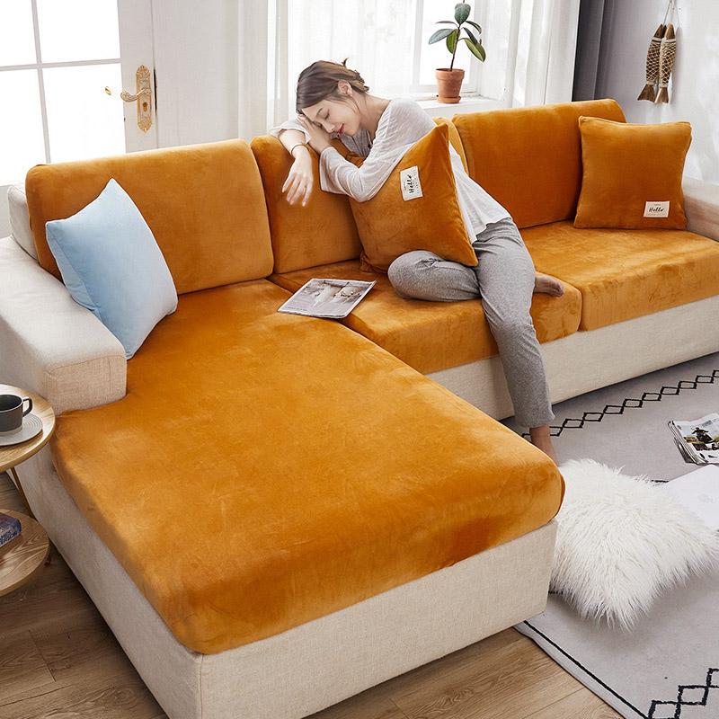 Velvet Sofa Slipcovers Funiture Protector Seat Cover Cushion Cover Thick Jacquard Solid Soft Stretch All-Inclusive Sofa Cover
