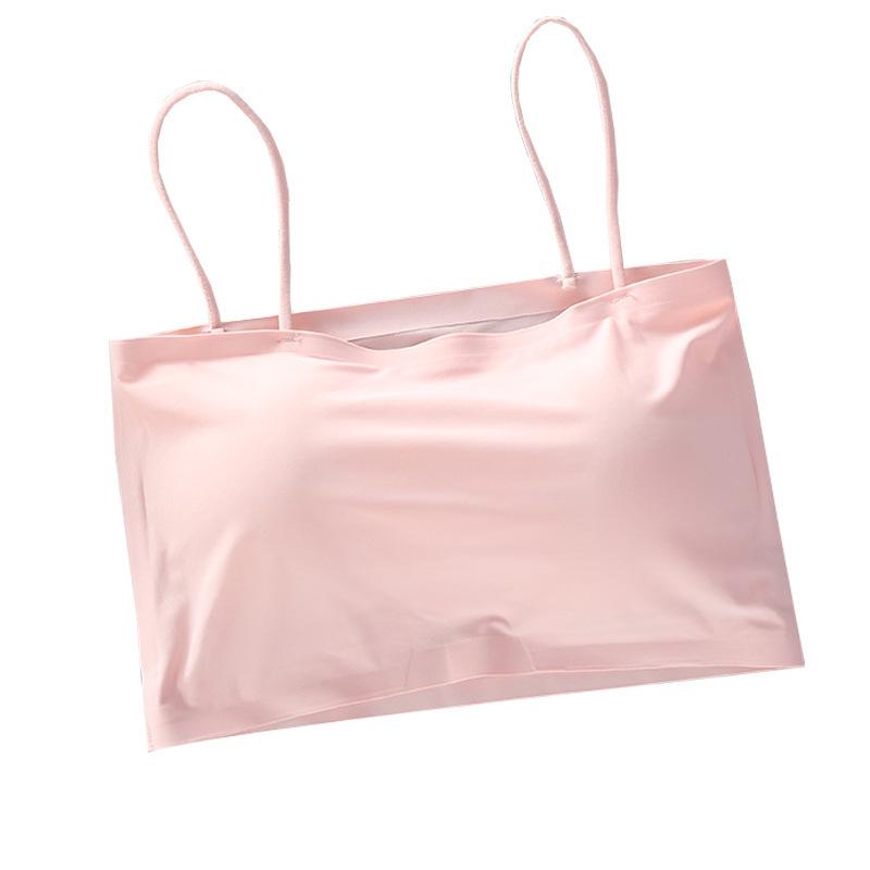 Seamless Ice Silk Strapless Bandeau Top with Padded Bra for Girls - Comfortable, Body-Hugging Camisole