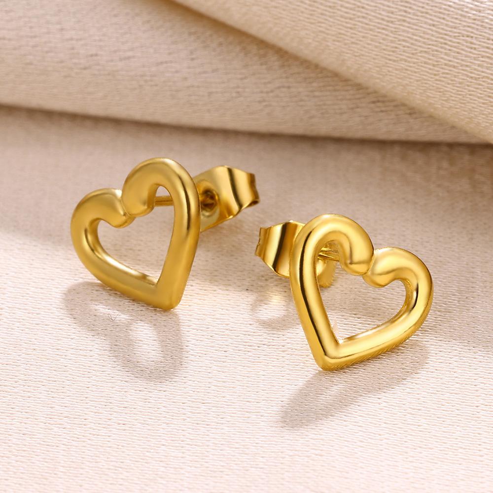 Vintage Heart Stainless Steel Earrings for Women Retro Gold Plated Waterproof Stud Earring Cute Piercing Ear Jewelry Gifts Bff