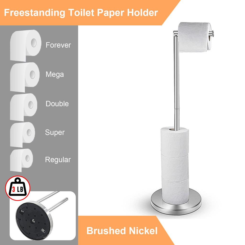 Freestanding Toilet Paper Holder With Storage Heavy Base Stainless Steel Stand Black/Nickel/Gold/Chrome Modern