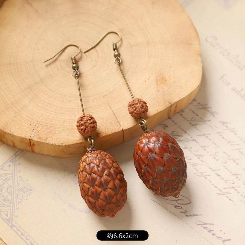 Retro Handmade Plant Fruit Earrings Pine Cone Literature and Art Chinese Medicine Dried Fruit Niche Creative Earrings Women