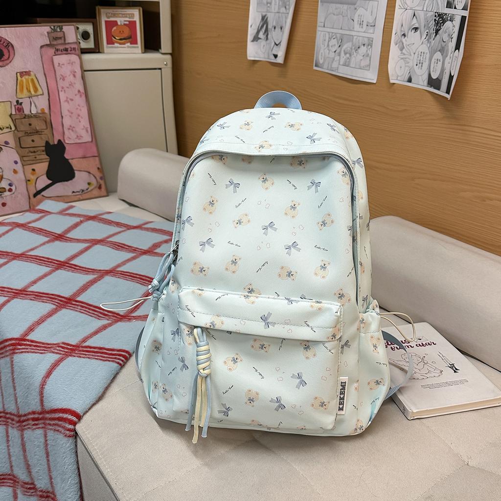 Niedlicher Rucksack mit Bärenaufdruck für Damen und Mädchen, Modischer Tagesrucksack für Schule und Reisen mit mehreren Taschen