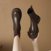Krazing Pot Microfiber Autumn Winter Shoes Thick High Heels Flat Platform Size 43 Motorcycle Boots Knitwear Non-slip Ankle Boots