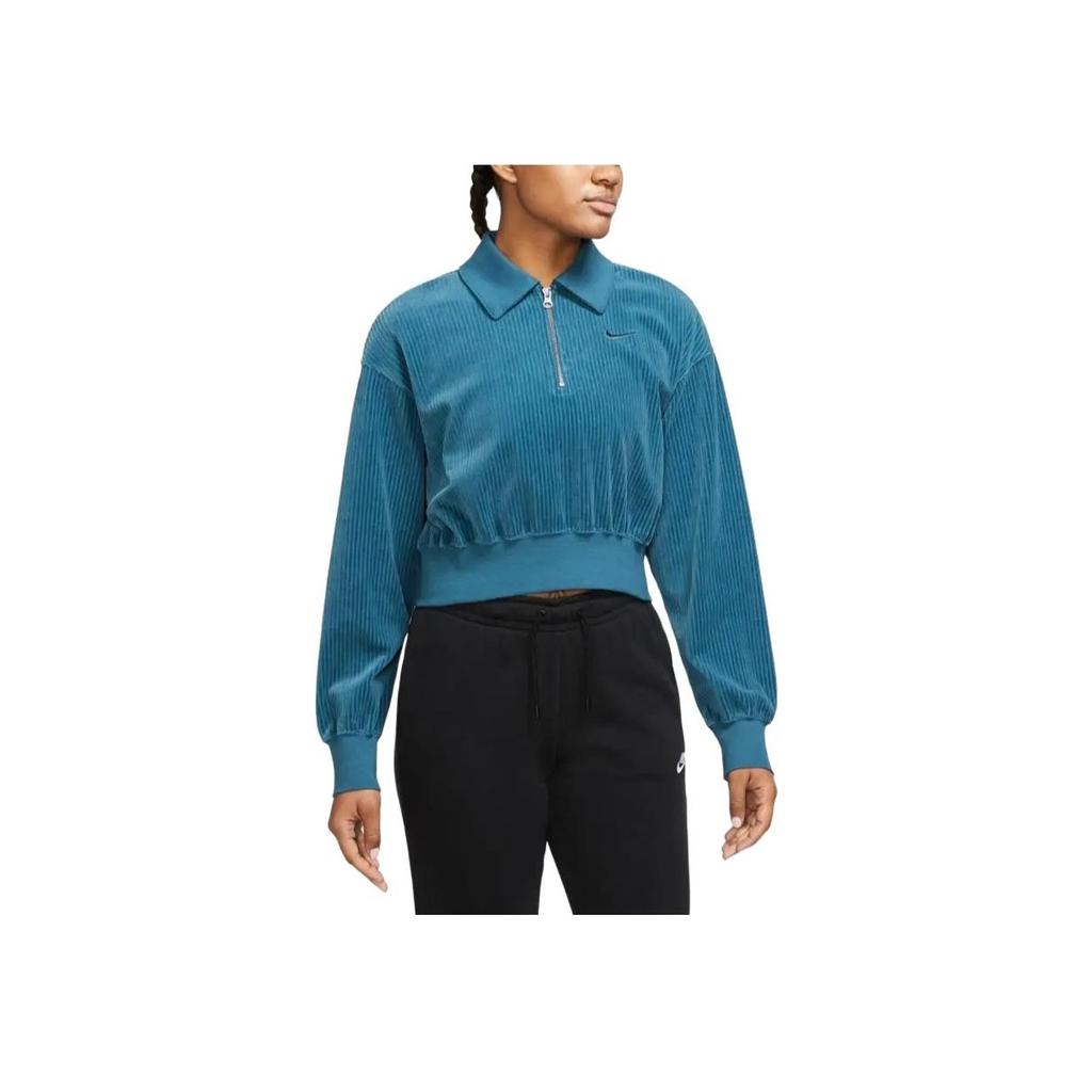 Nike Sportswear Solid Color Short Sleeve Polo Sweatshirt Women sweatshirt Blue DQ5939-457
