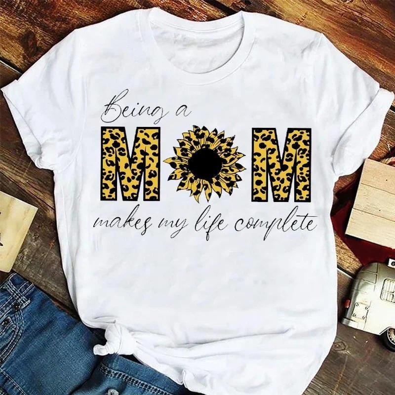Mother Fashion Clothes Stylish T Tshirt Top Lady Print Girl Tee T-Shirt T-shirts Women Cartoon Leopard Letter Trend Mama Mom