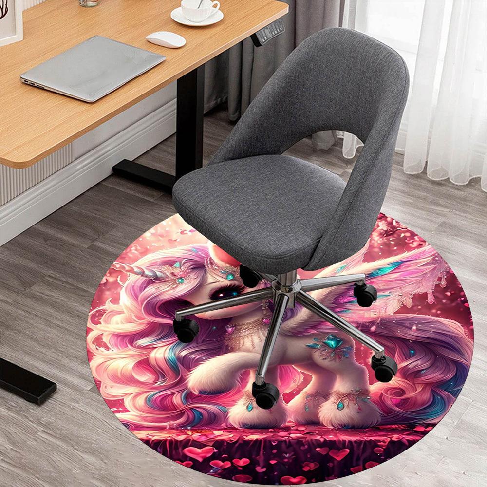 1PC Unicorn Fantasy Wings Round Chair Mat Area Rug - Non-Slip, Floor Mat for Office, Bedroom, Home Decor Christmas Gift C0528021