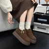 Leather retro women's autumn and winter models, leather velvet thickened warm fluffy shoes, platform casual cotton shoes