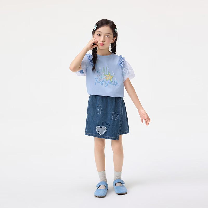 Girls' Casual Letter Print Mesh Sleeve T-shirt