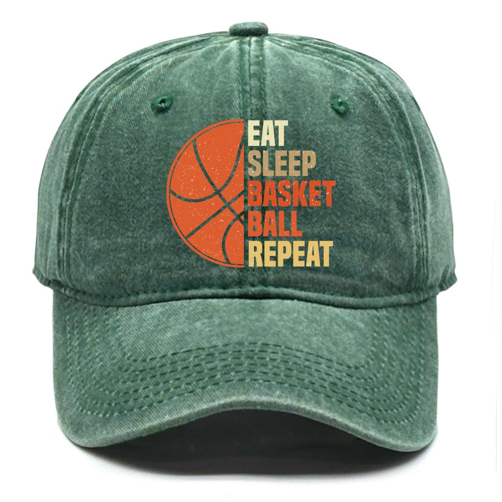 Eat Sleep Basketball Print Adjustable Sun Hat Snapback Cap Washed Retro Curved Brim Snapback Baseball Caps One Size Fits All