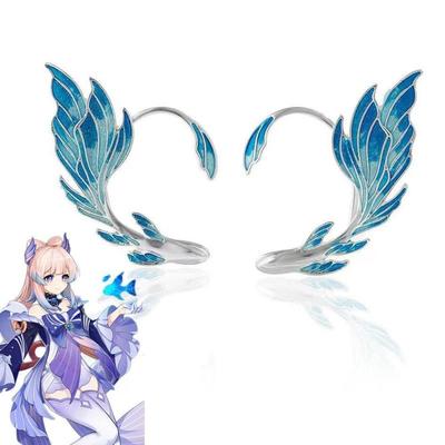 Anime Game Genshin Impact Earrings Sangonomiya Kokomi Cosplay Unisex Fashion Customization Fish Blue Ear Clips Party Jewelry