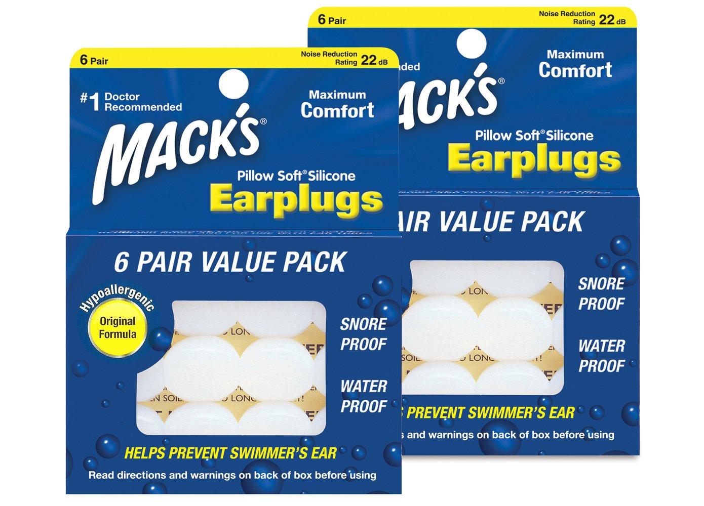 

Macks Pillow Soft Silicone Earplugs 6 Pairs x 2 Packs #7, Clear, [Officially Imported]
