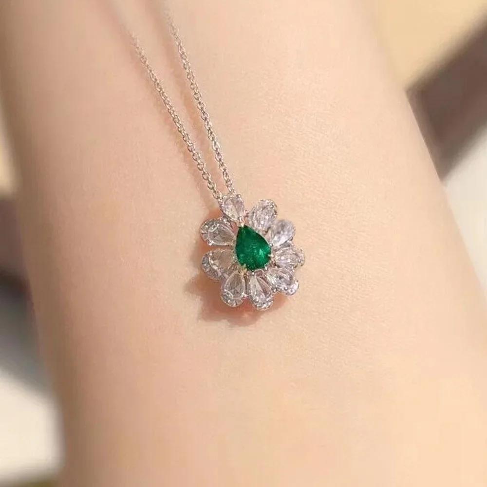 Fashion Girls Pendant Necklace Bright Green Crystal Stone Wedding Anniversary Statement Jewelry For Women  Wholesale