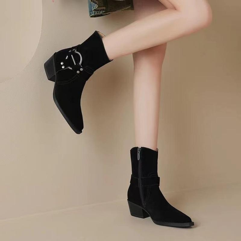 Shoes for Women 2024 New Faux Suede Women's Ankle Boots Classic Pointy Toe Western Boots Plus Size 35-42 Winter Platform Boots