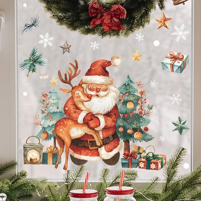 Decorazioni Natalizie Babbo Natale Alce Vetrina Abbellimento Casa Adesivi Decorativi per Finestre