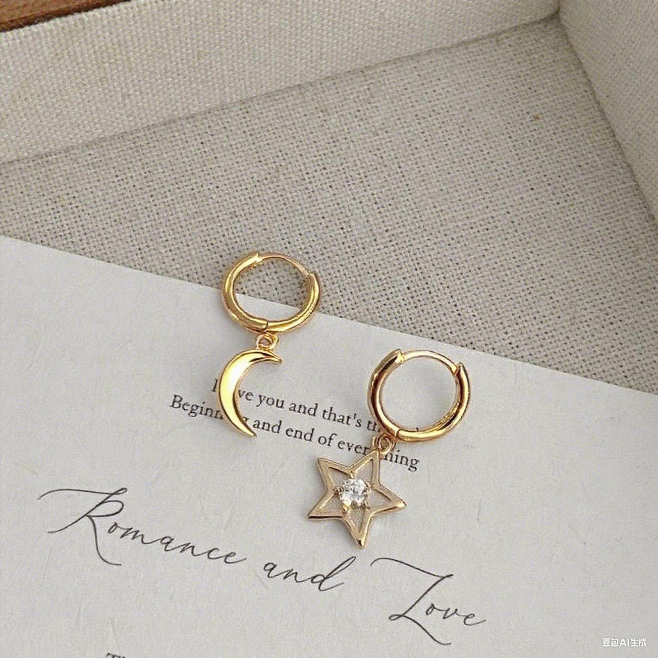 

INS Cold Wind Asymmetric Star & Moon Studs Niche Temperament Versatile High-end Ear Buckle Women s Back-to-school Ambience Fashion Jewelry