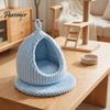 Detachable Bird Bed Hanging Parrot Nest Bed, Winter Striped Plush Water Drop Shape Warm Hideaway Cozy Cave with Removable Cushion, Cage Hammock