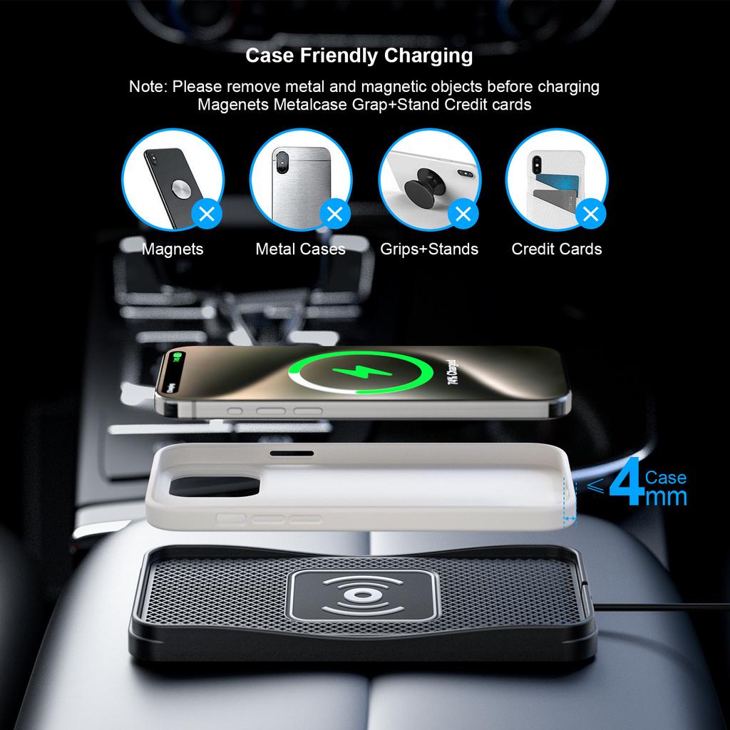 D3 20W Car Wireless Charger with 1m Cable Fast Charging Anti Slip Silicone Pad for Vehicles