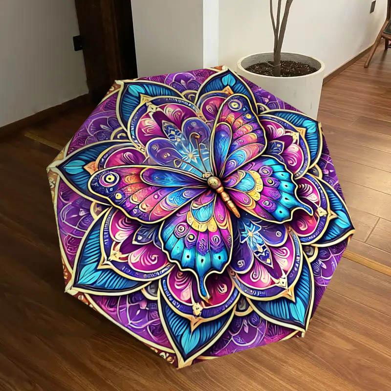 

Colorful Butterfly Mandala Automatic Opening Rain Umbrella with Foldable Design, Outdoor Festival Gift for Fans and Travelers1121329a