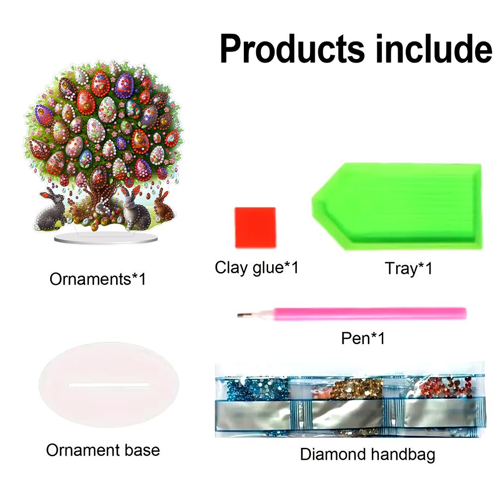 Acrylic Special Shape Easter Egg House Diamond Painting Tabletop Ornaments Kit Rhinestones Desktop Ornaments Bedroom Table Decor