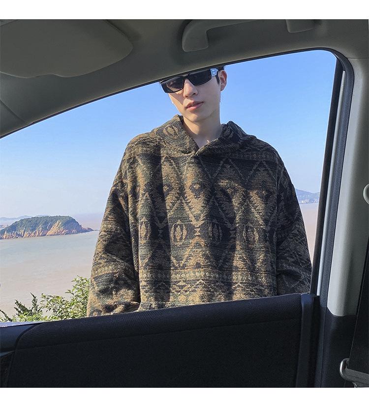 Herren Ethno-Stil Kapuzenpullover mit Fleecefutter - Herbst/Winter Pullover Trend