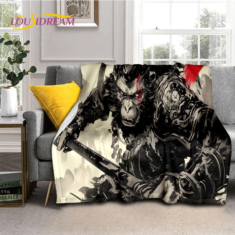 3D Black Myth Wukong Monkey King Cartoon Game Soft Blankets,Throw Blanket Comfortable Blanket for Picnic Beds Sofa Home Bedroom