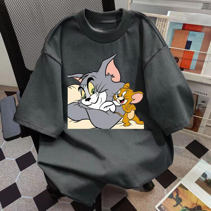 2025 Tom and Jerry Print 100 Pure Cotton Short-sleeved New Couple Ins Trendy Summer T-shirts for Men and Women