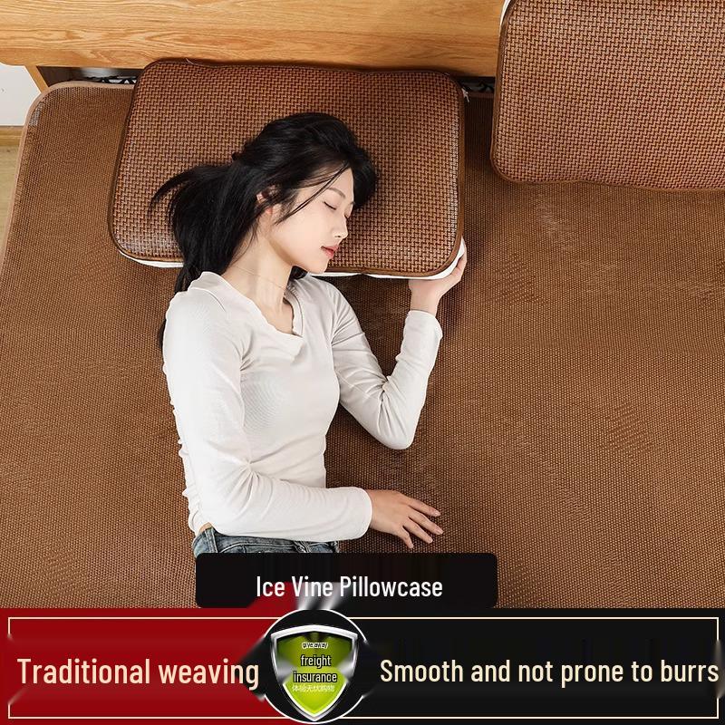 Summer Bamboo Rattan Ice Silk Large Pillowcase Set - Cool Mat for Adults