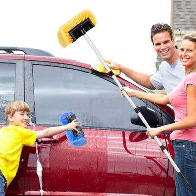 Car Cleaning Brush with Soft Synthetic Bristles Telescopic Handle Built-in Hose Attachment Car Wash Brush