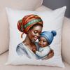 Africa Mom And Baby Pillow Case Decor Cartoon Beautiful Black Women Cushion Cover For Sofa Home Short Plush Pillowcase 45X45Cm
