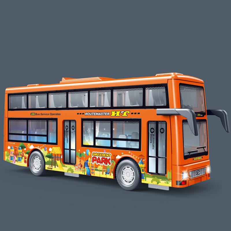 Double Decker Bus With Door Opening Inertia Toy With Lighting And Function Sound