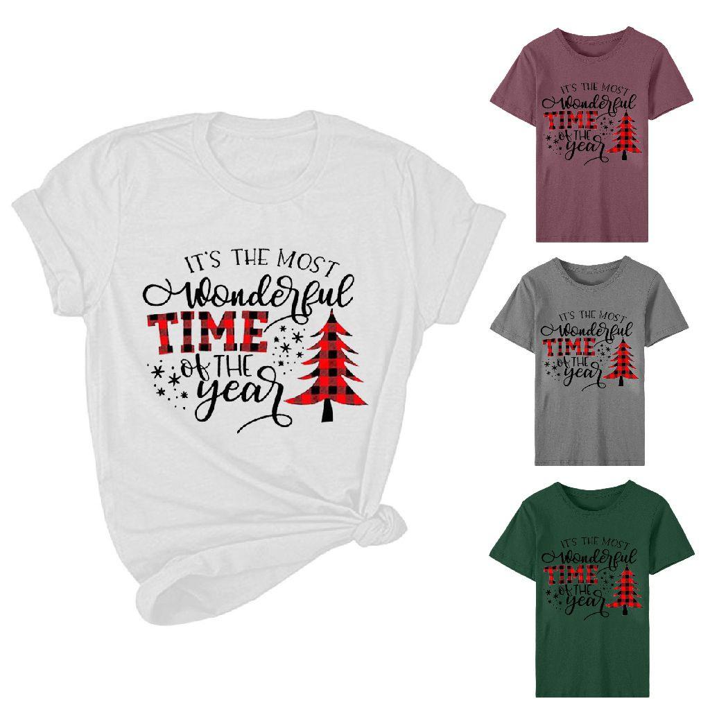 Women's Christmas Tops With Short Sleeves And Soft Cotton Material For Festive Comfort**