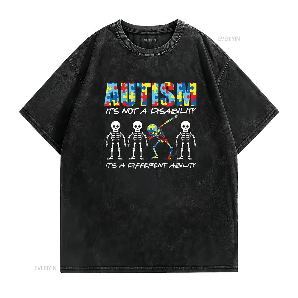 Womens Autism Is Not A Disability It S Different Ability Gift T Shirt Black Vintage Washed Fashion Streetwear Casual