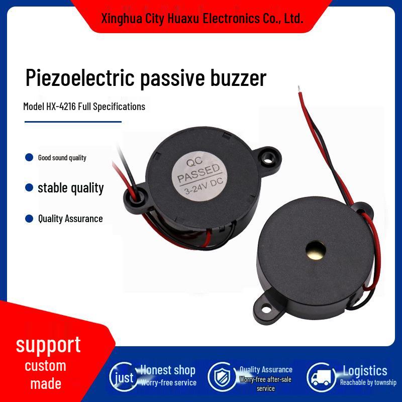 Large 4216 Piezoelectric Wired Buzzer, 3-24V, Continuous/Intermittent Alarm Sound 42x16mm