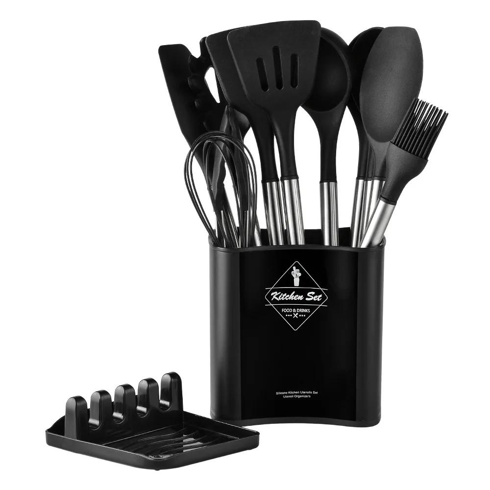 13Pcs Silicone Kitchenware Non-stick Cooking Utensils Set Cookware Spatula Beaters Shovel Stainless Steel Handle Kitchen Tool