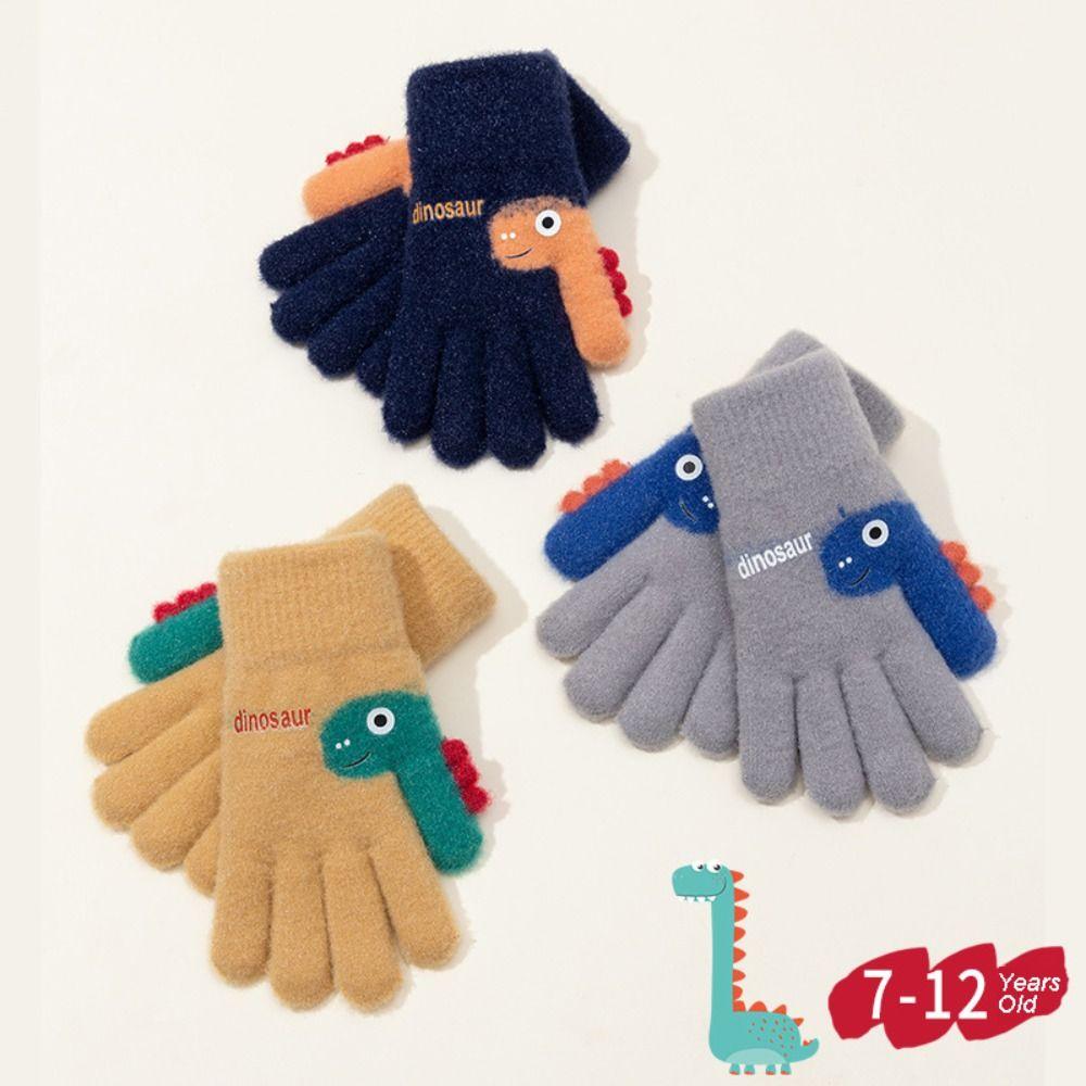 Warm Plush Five-finger Gloves 7-12 Years Old Kids Gloves Cute Winter Knitted Gloves  Boys and Girls