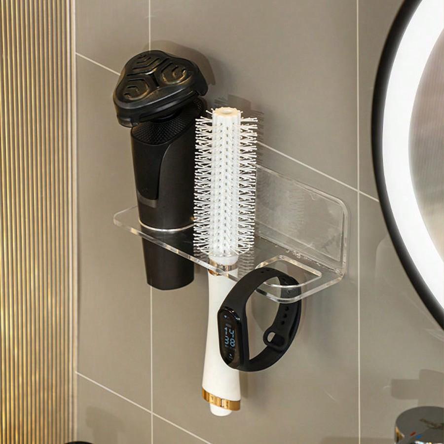 1pc Multifunctional Bathroom Comb Holder Shelf Wall-Mounted Storage Box, No Drilling Required