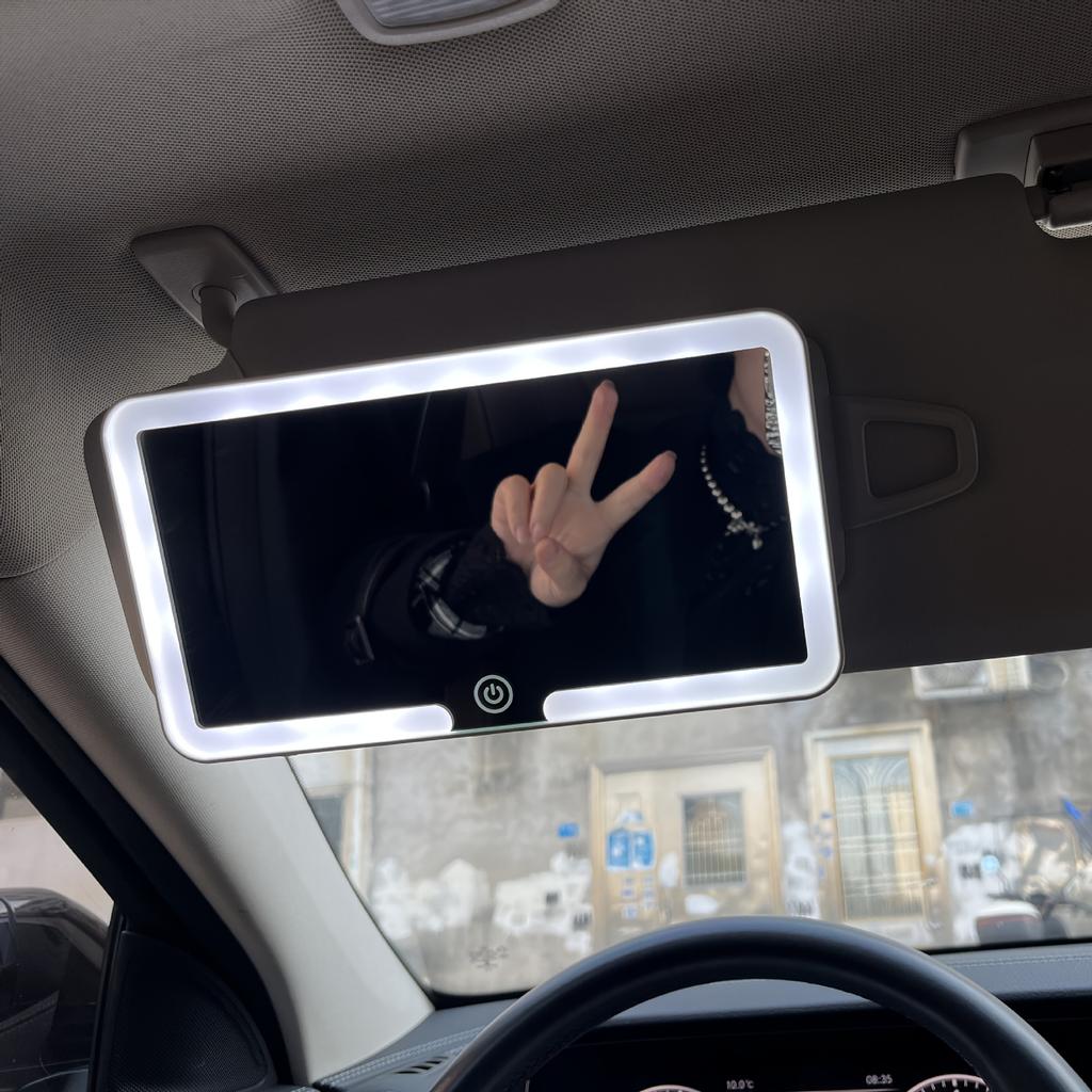 Wiederaufladbarer LED Auto Schminkspiegel mit Sonnenblendenclip, HD Verstellbarer Fülllicht Kosmetikspiegel für Damen Mädchen, Universelles Dünnes Design