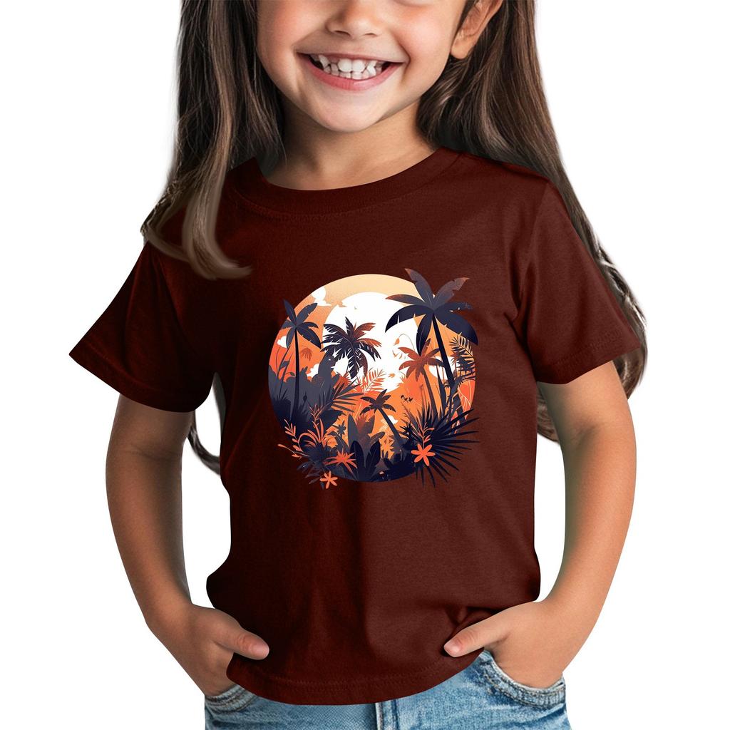 Children's Fashion Daily Printed Round Neck Short Sleeved Casual T-shirt Top